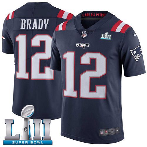 Men New England Patriots #12 Brady Blue Color Rush Limited 2018 Super Bowl NFL Jerseys->->NFL Jersey